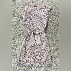 Pink Sequin Dress with Satin Belt